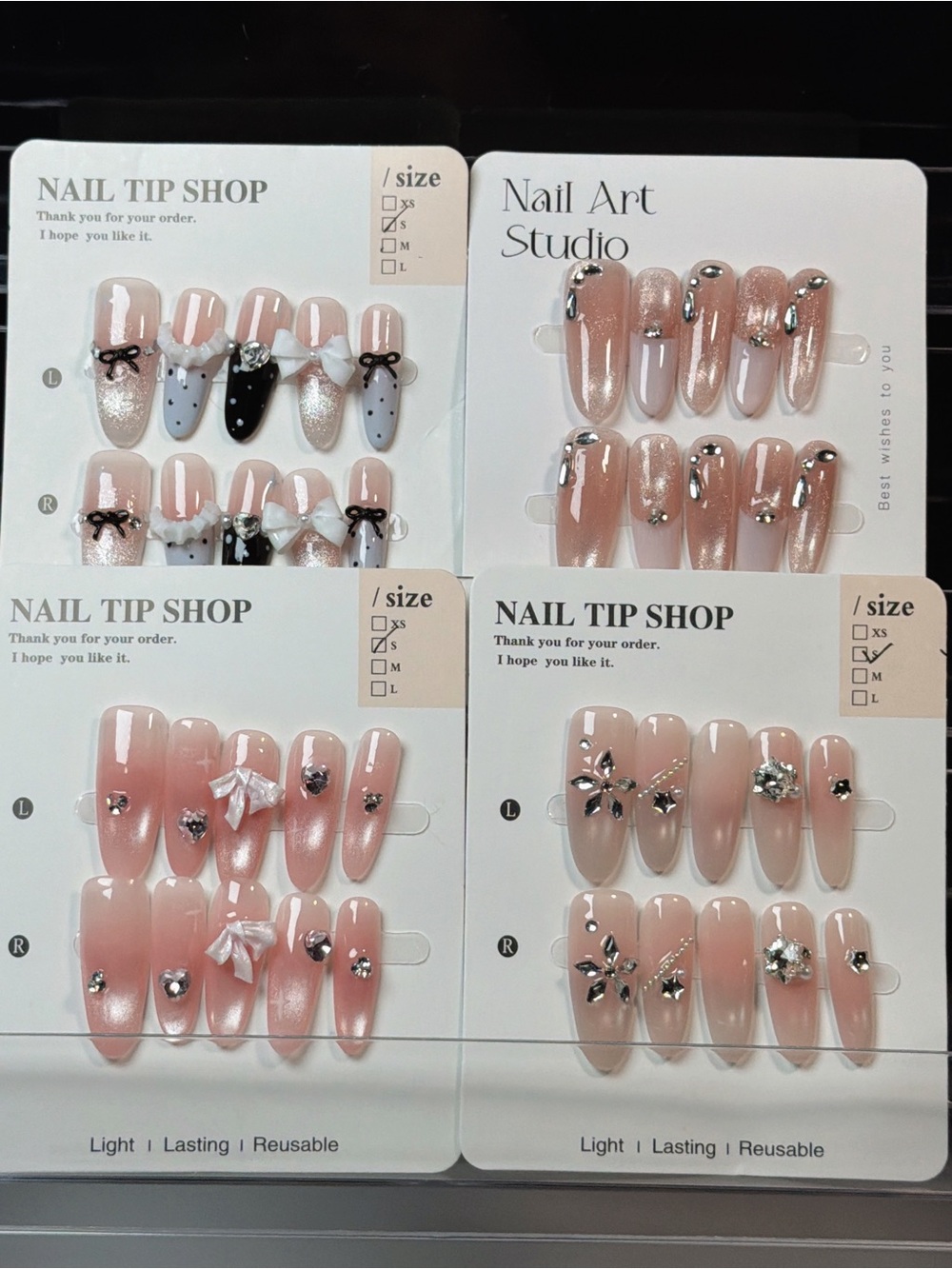 Pink Press-On Nail Set with Rhinestones